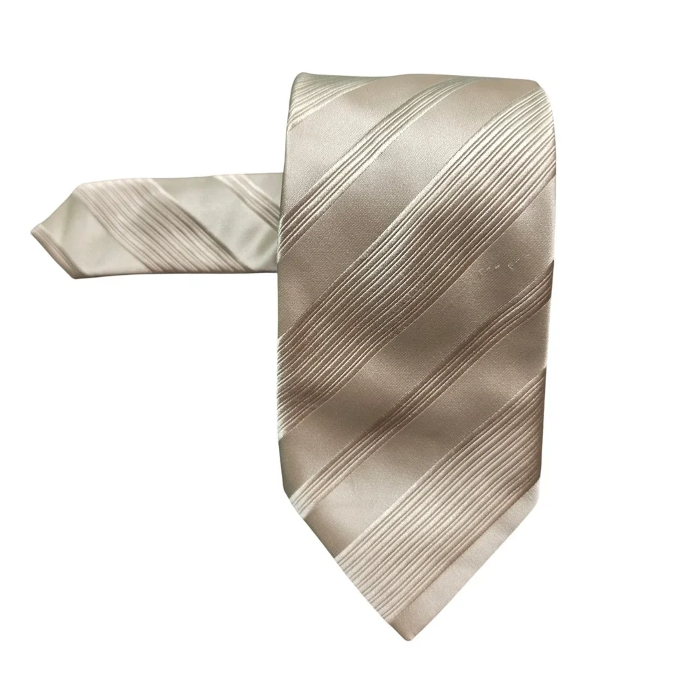 Necktie Donald J Trump OS Mens Beige Excellent Silk Striped Signature Collection